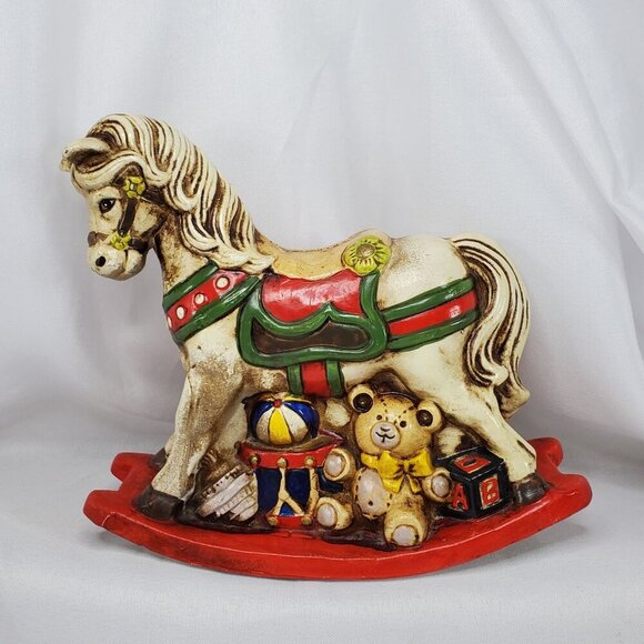 Vintage Enesco Decorative Rocking Horse Coin Bank Piggy Bank Christmas - Picture 1 of 13